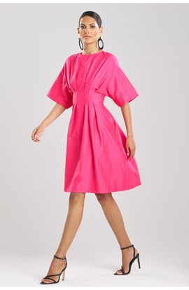 Natori Natori Cotton Silk Slub Pleated Dress w/ Embroidery