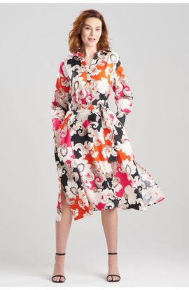 Natori Natori Cressida - Printed Silk Twill Oversized Shirt Dress