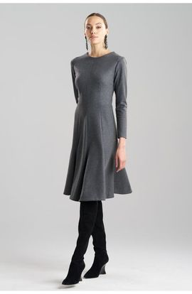 Natori Natori Double Jersey Fluted Hem Long Sleeve Midi Dress