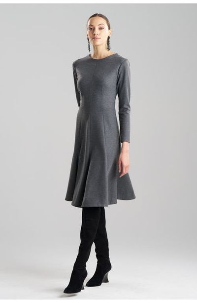 Natori Natori Double Jersey Fluted Hem Long Sleeve Midi Dress