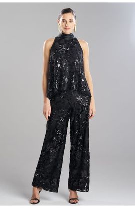 Natori Natori Floral Sequin Lace Halter Scarf Top