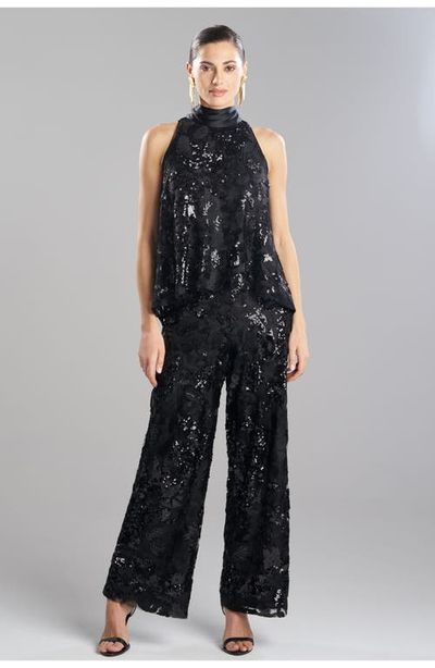 Natori Natori Floral Sequin Lace Halter Scarf Top