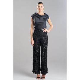 Natori Natori Floral Sequin Lace Side Zip Wide Leg Pant