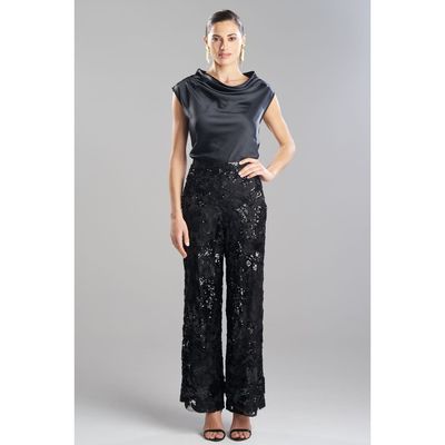 Natori Natori Floral Sequin Lace Side Zip Wide Leg Pant