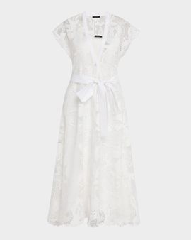 Natori Nishi Belted A-Line Floral Lace Midi Dress