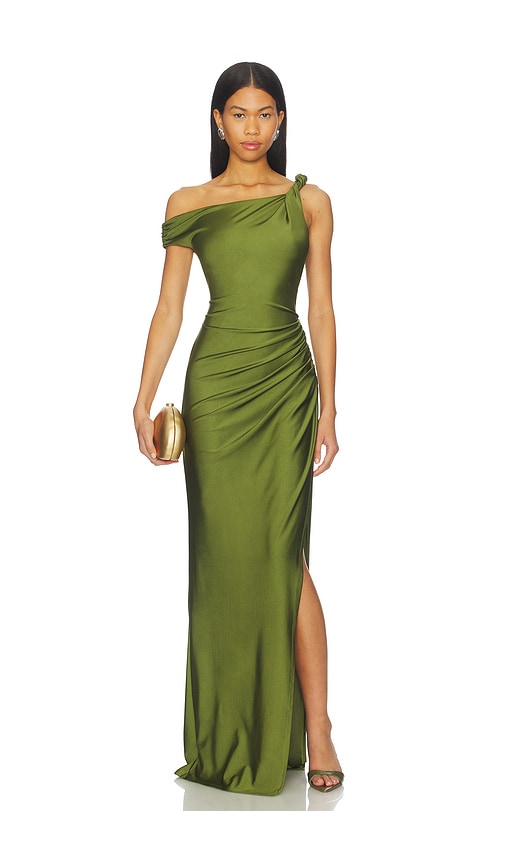 mens latest fashion dress Nala Green Asymmetric Maxi Dress With Split – Club L London main image 0