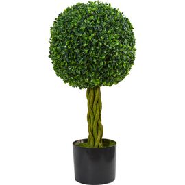 NEARLY NATURAL NEARLY NATURAL 2-ft Boxwood Ball with Woven Trunk Artificial Tree, UV Resistant