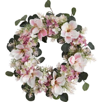 NEARLY NATURAL NEARLY NATURAL 20-in Hydrangea and Magnolia Artificial Wreath