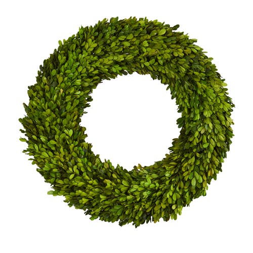 NEARLY NATURAL NEARLY NATURAL 24-in Preserved Boxwood Wreath