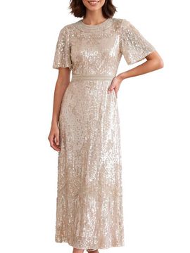 Needle & Thread Needle & Thread Luminara Short Sleeve Sequin Maxi Dress