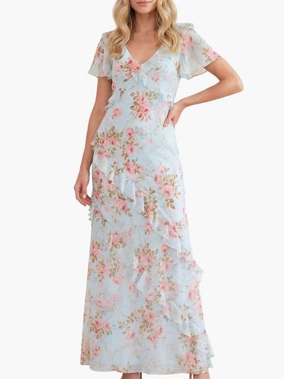 Needle & Thread Needle & Thread Summer's Rose Georgette V-neck Gown