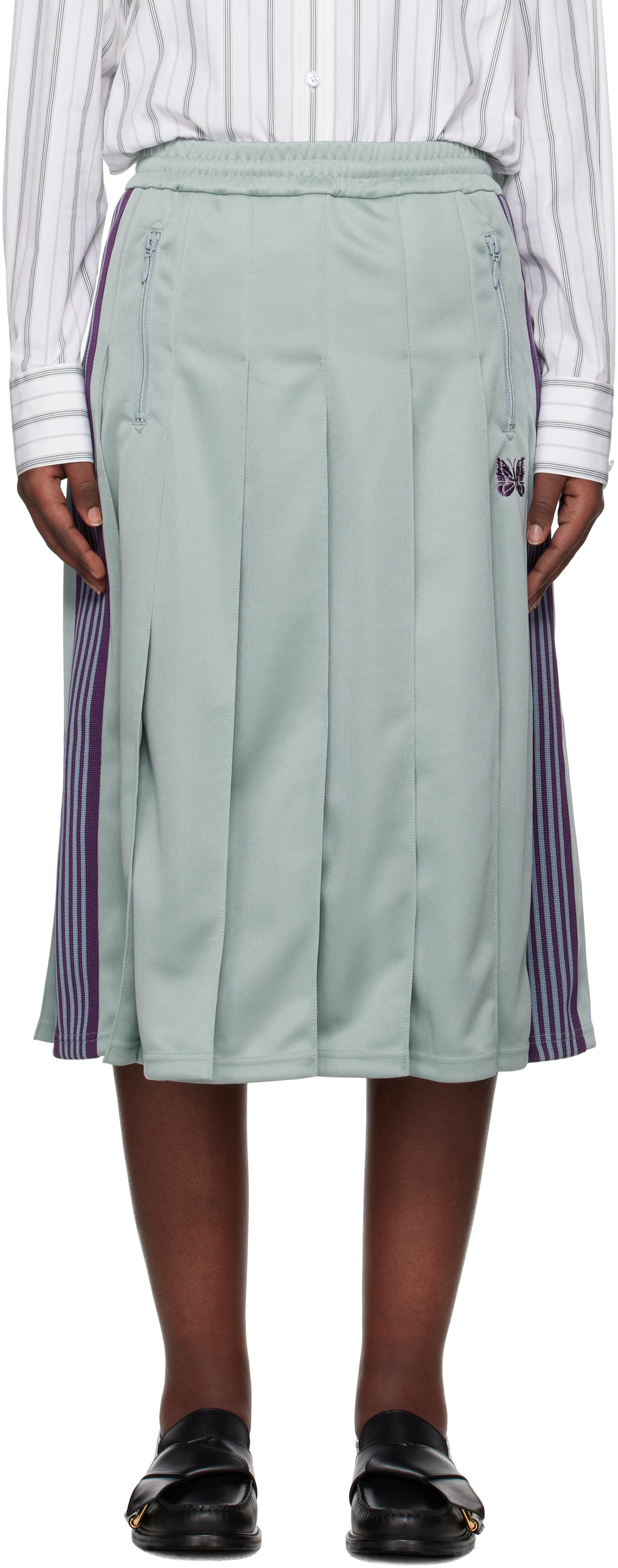 NEEDLES - Blue Pleated Track Midi Skirt