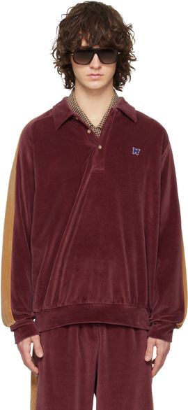 NEEDLES NEEDLES Burgundy Side Line Polo