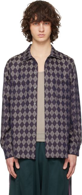 NEEDLES NEEDLES Gray & Burgundy Open Collar Shirt