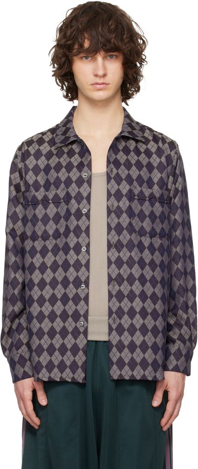 NEEDLES NEEDLES Gray & Burgundy Open Collar Shirt