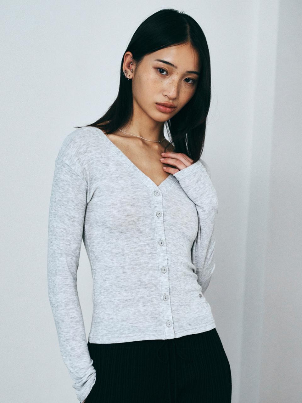 Neev Double V-Neck Slim Fit Cardigan (Melange Gray)