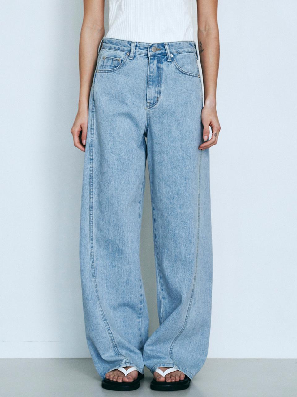 Neev Line Point Vintage Washing Wide Denim Pants