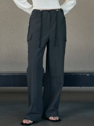 Neev Nylon Wide Cargo Pants_Charcoal