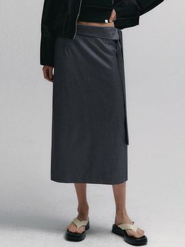 Neev Pin Stripe Tie Wrap Midi Skirt [Charcoal]