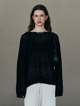 Neev Tape Boat Neck Over Fit Pullover_Black