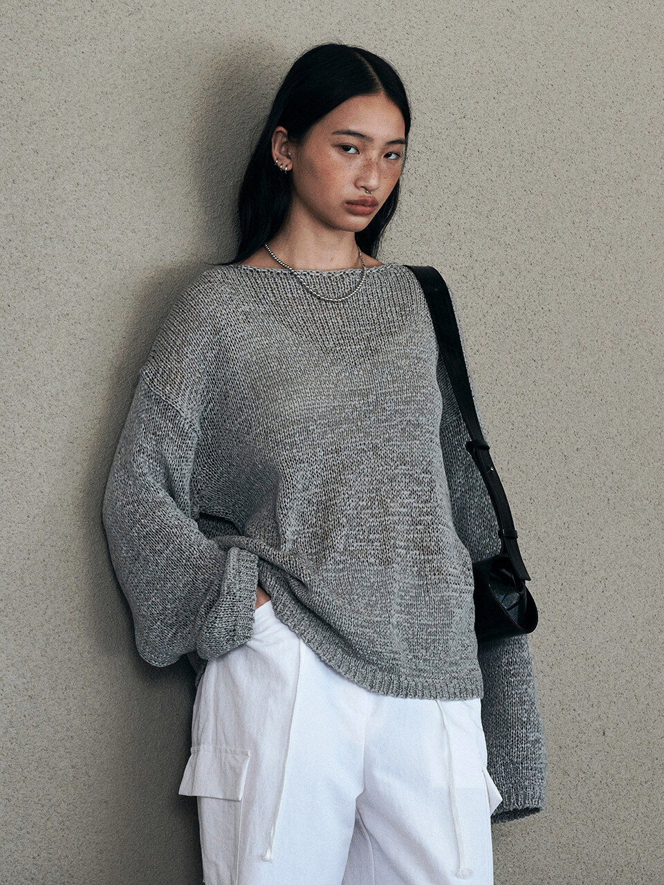 Neev Tape Boat Neck Over Fit Pullover_Gray