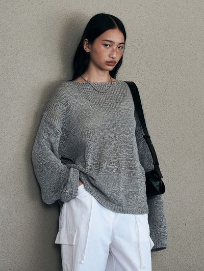 Neev Tape Boat Neck Over Fit Pullover_Gray