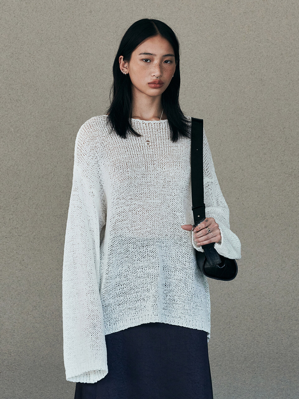 Neev Tape Boat Neck Over Fit Pullover_White
