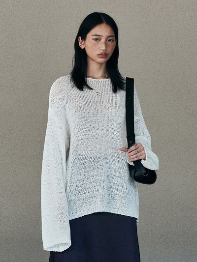 Neev Tape Boat Neck Over Fit Pullover_White
