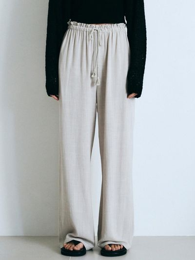 Neev Tassel Wide Banding Pants (Beige)