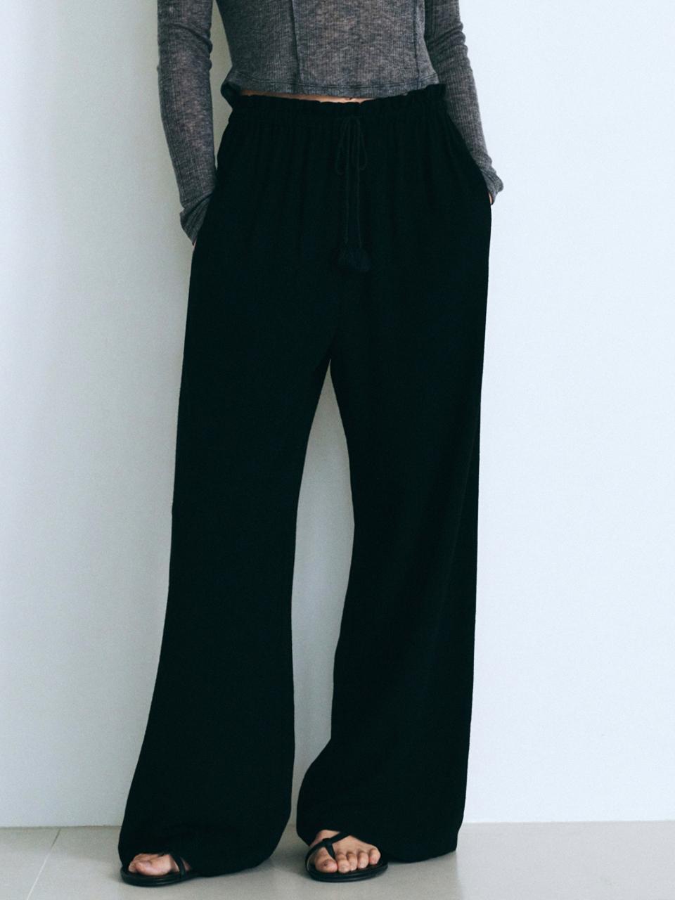 Neev Tassel Wide Banding Pants (Black)