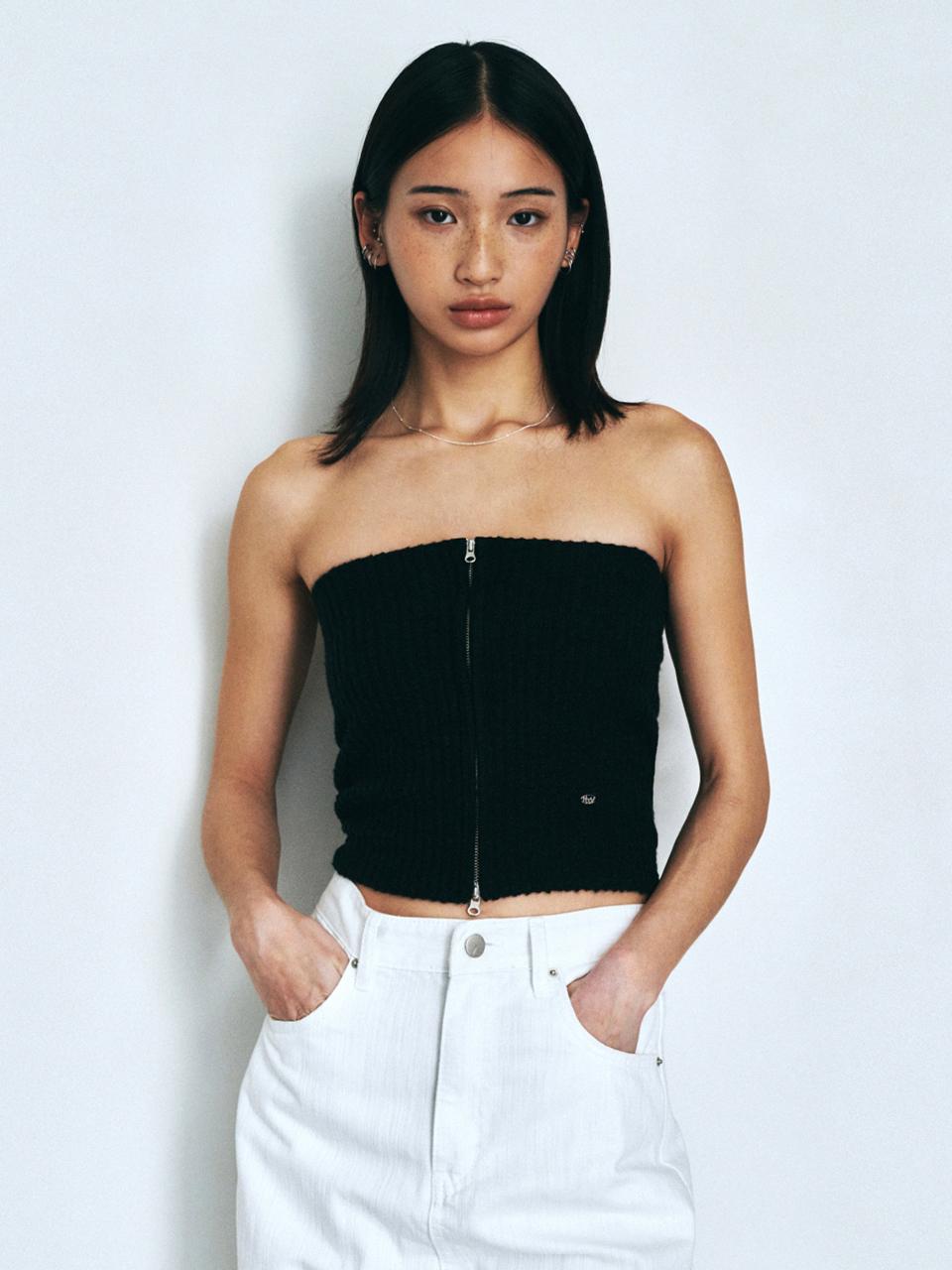 Neev Two-Way Zip-Up Tube Top (Black)