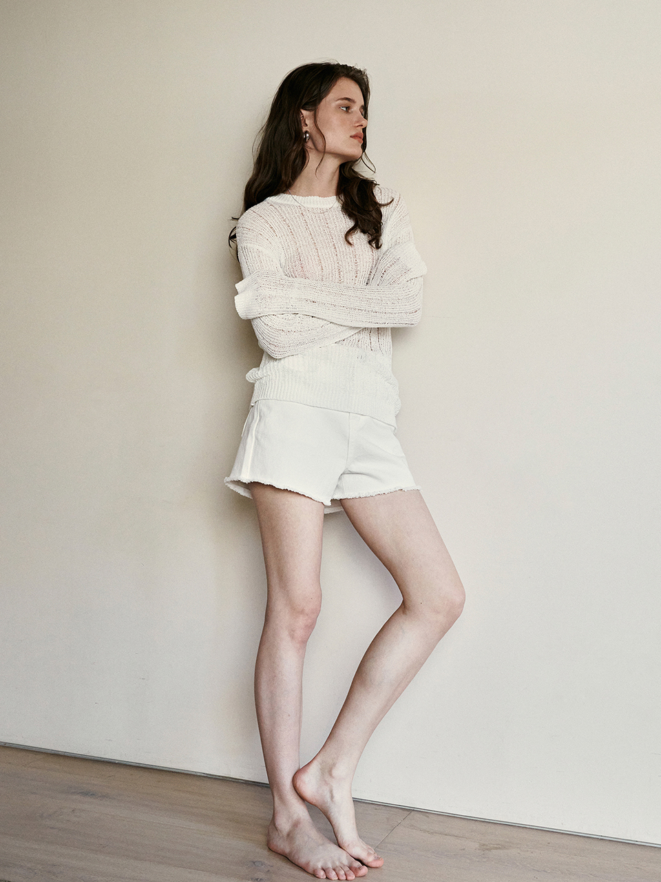 Neev Vintage Denim Shorts_White