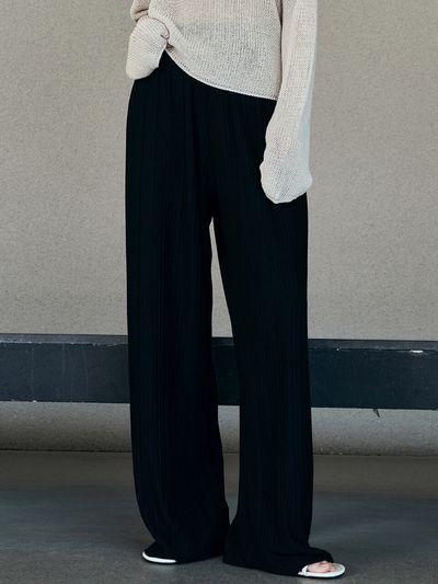 Neev Wide Pleats Banding Pants_Black