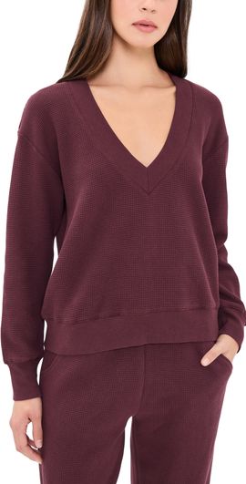 Negative Negative Waffle Knit Deep V Pullover Garnet