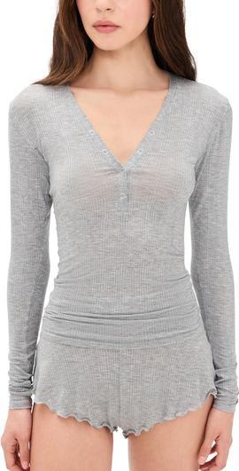 Negative Negative Whipped Henley Top Heather Grey