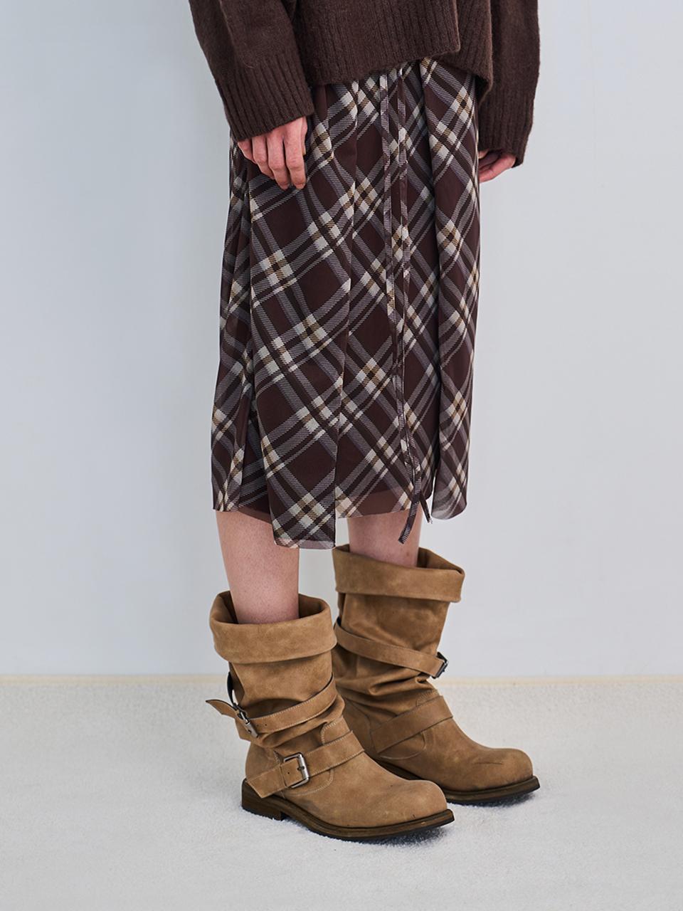 NEGATIVETHREE Slouchy Long Washed Boots [Beige]