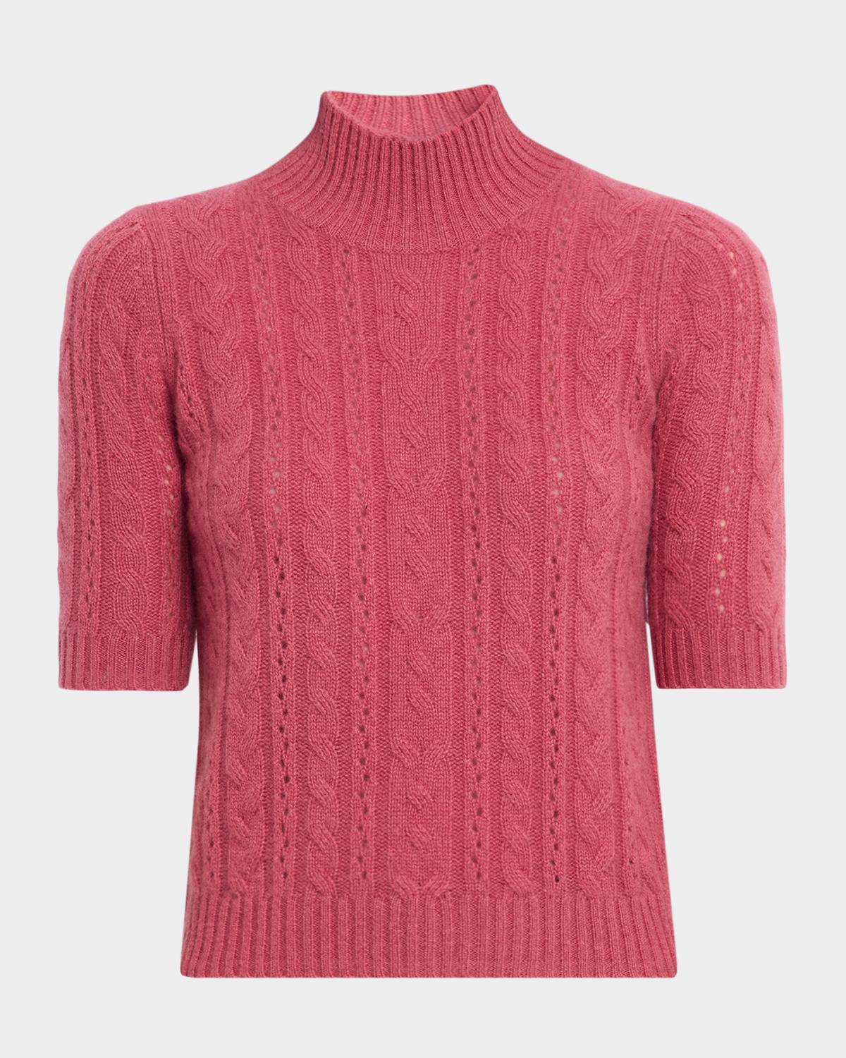 Neiman Marcus Cashmere Collection Cable-Knit Shrunken Cashmere Sweater