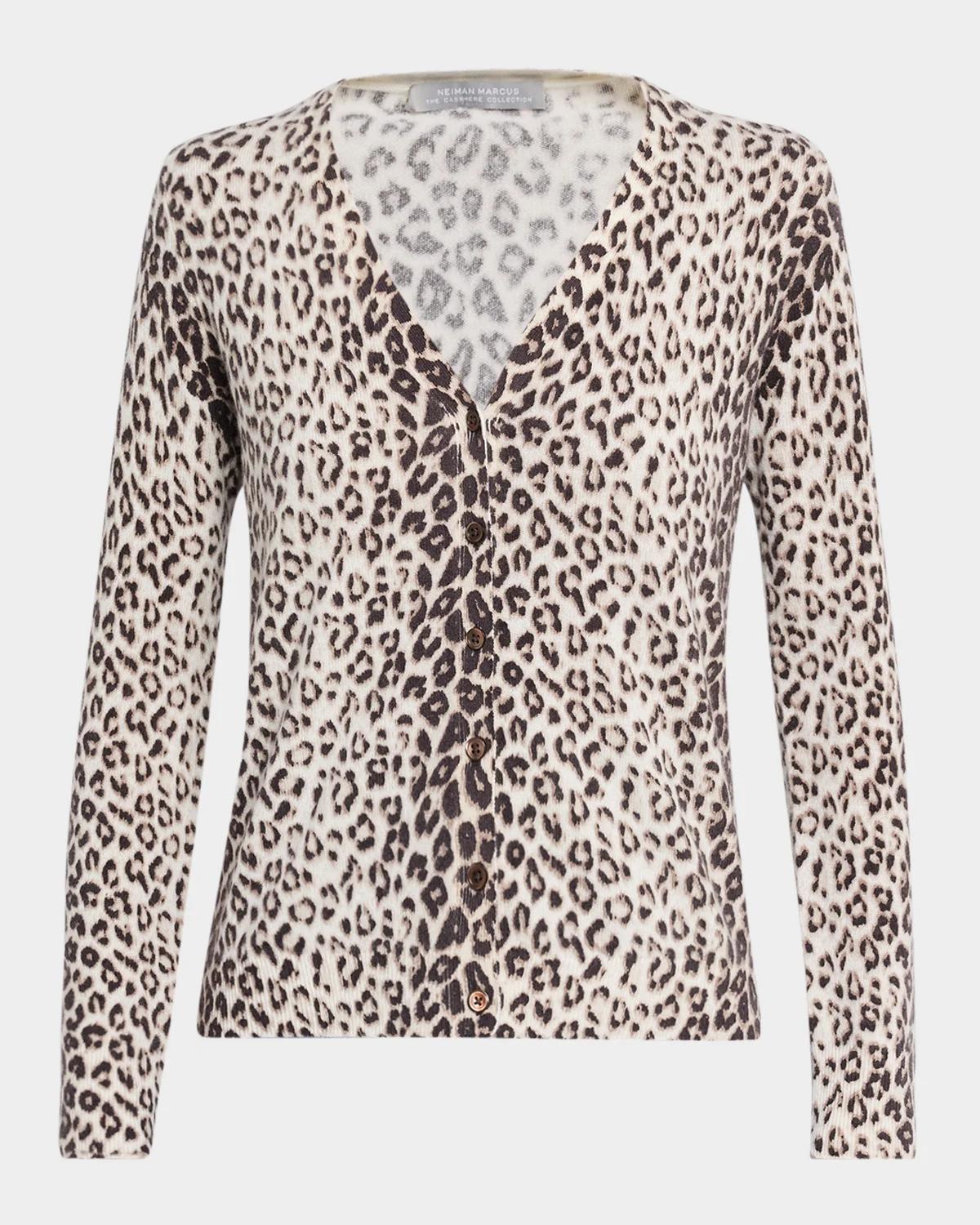 Neiman Marcus Cashmere Collection Cashmere Animal-Print Cardigan