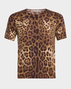 Neiman Marcus Cashmere Collection Cashmere Animal-Print Crewneck Top