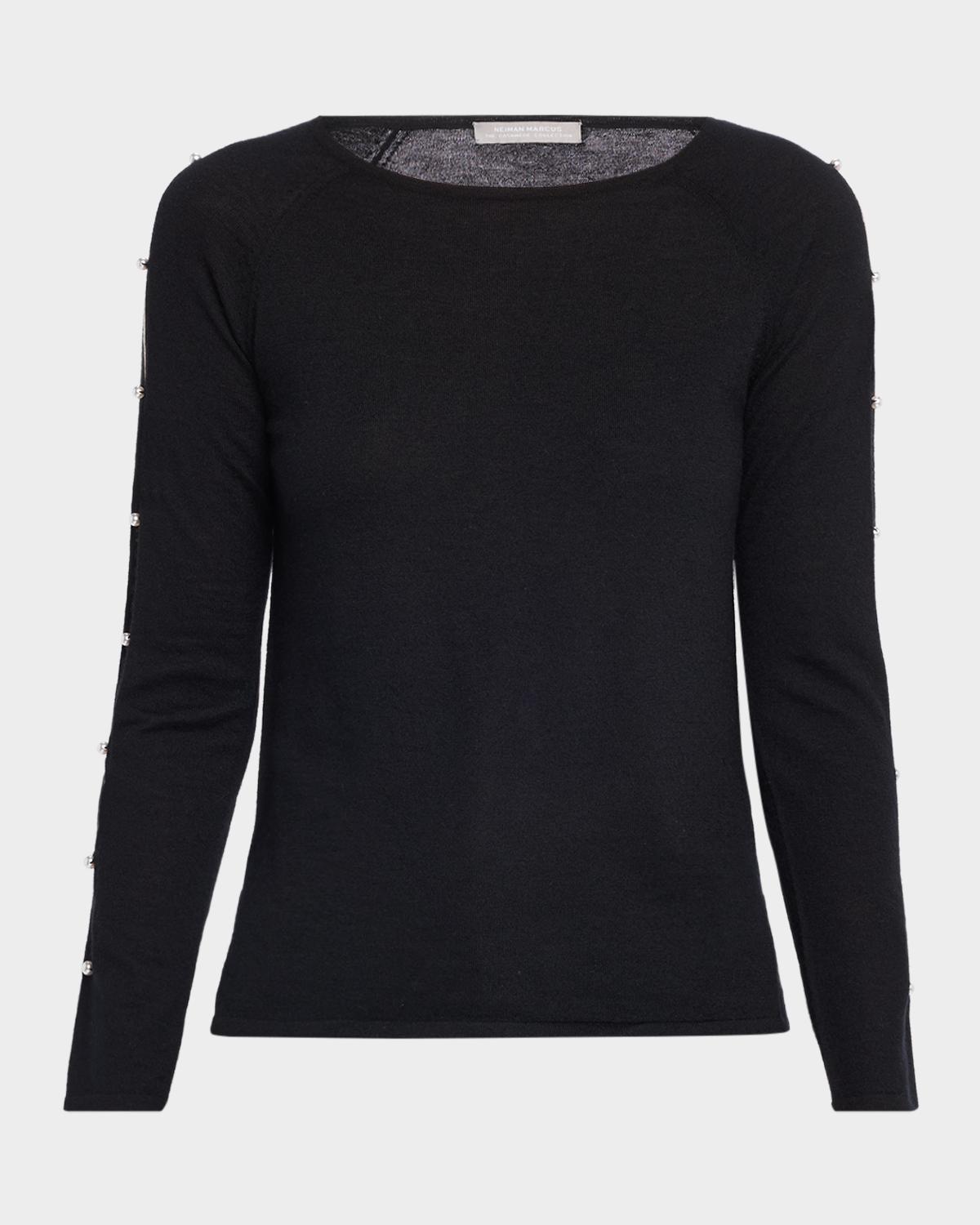 Neiman Marcus Cashmere Collection Cashmere Bead-Embellished Cutout Sweater