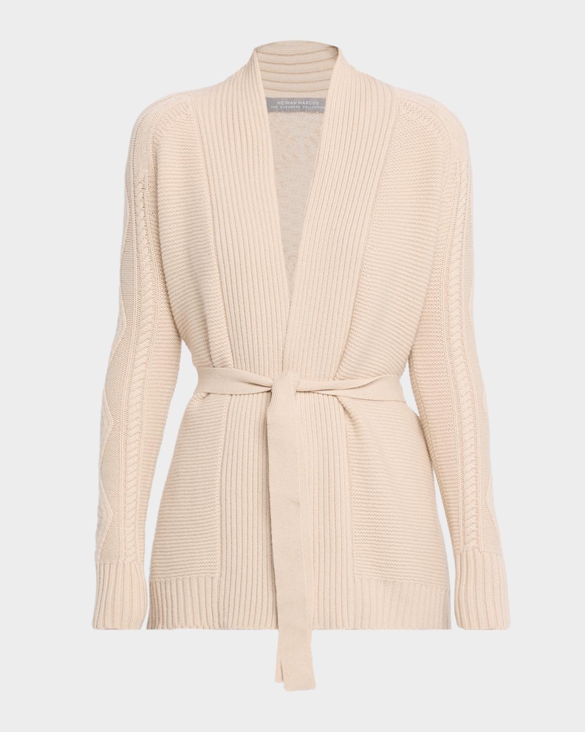 Neiman Marcus Cashmere Collection Cashmere Cable Belted Cardigan