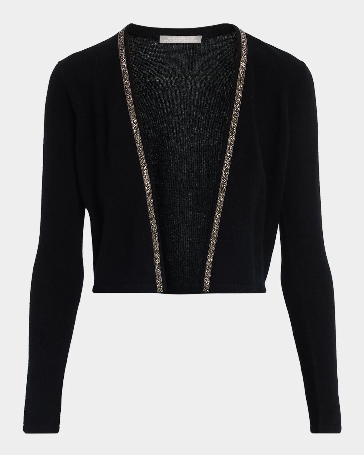 Neiman Marcus Cashmere Collection Cashmere Cropped Bead-Trim Shrug