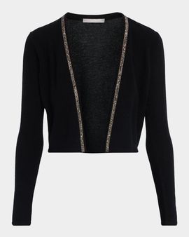 Neiman Marcus Cashmere Collection Cashmere Cropped Bead-Trim Shrug