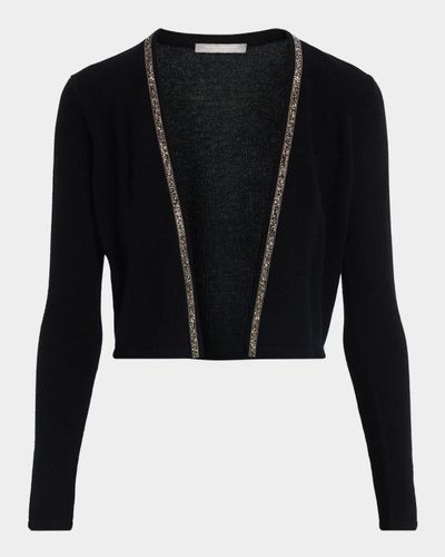 Neiman Marcus Cashmere Collection Cashmere Cropped Bead-Trim Shrug