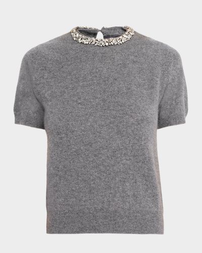 Neiman Marcus Cashmere Collection Cashmere Crystal-Trim Sweater