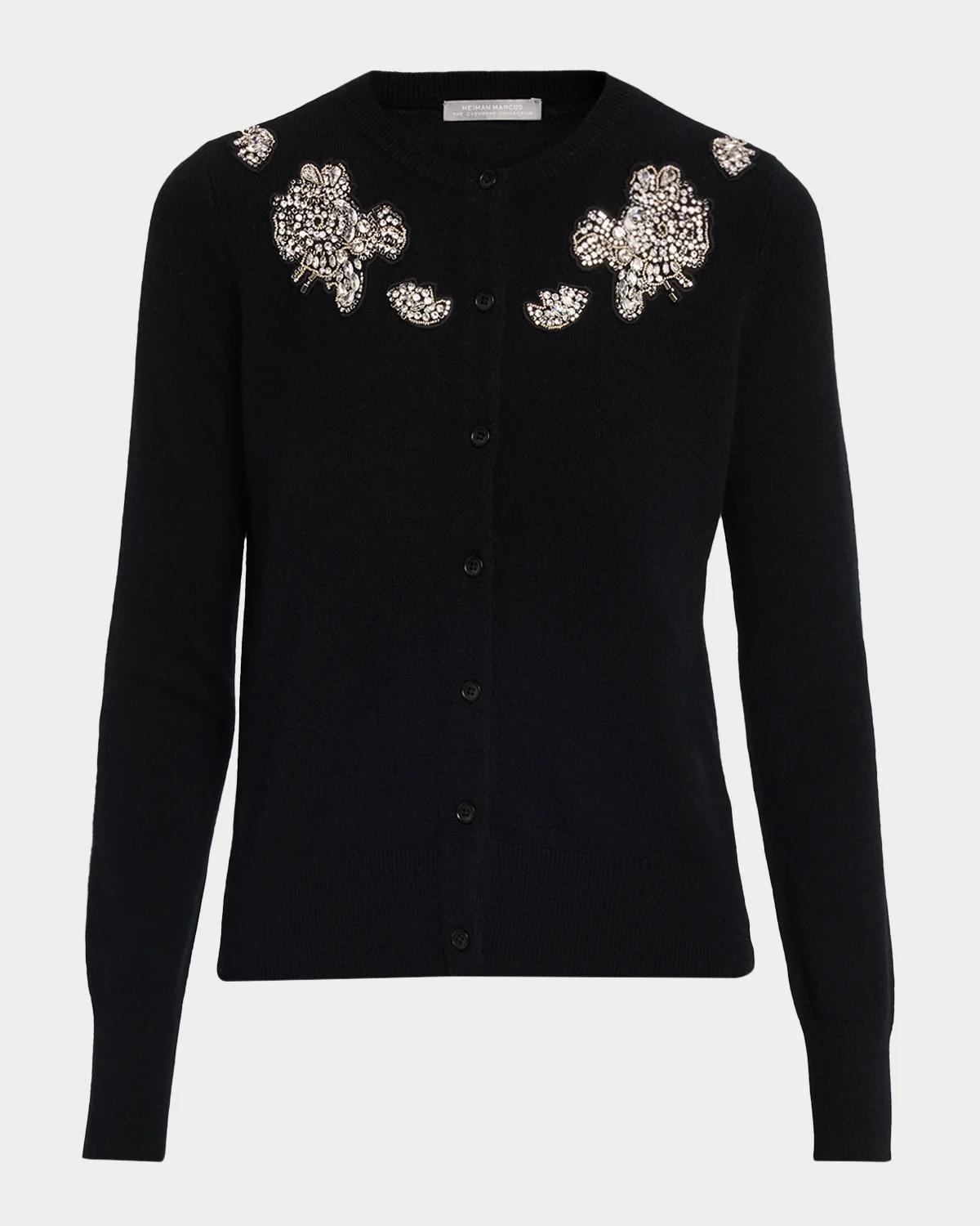 Neiman Marcus Cashmere Collection Cashmere Crystal Applique Cardigan