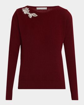 Neiman Marcus Cashmere Collection Cashmere Crystal Applique Sweater
