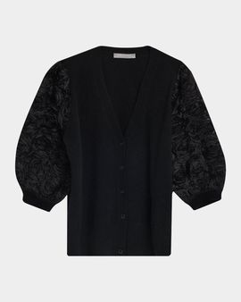 Neiman Marcus Cashmere Collection Cashmere Embroidered Mesh-Sleeve Sweater