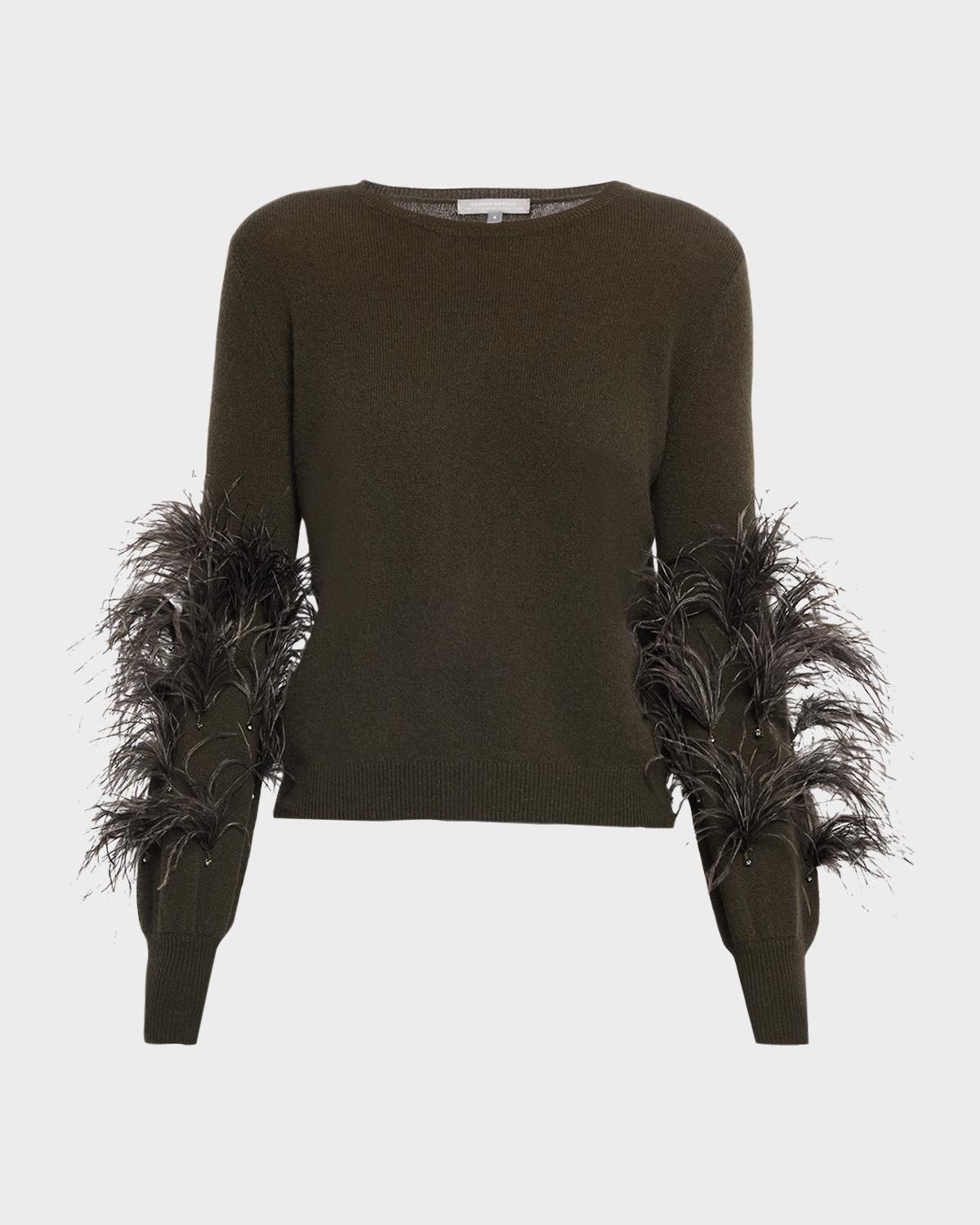 Neiman Marcus Cashmere Collection Cashmere Feather-Sleeve Sweater