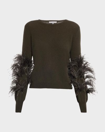 Neiman Marcus Cashmere Collection Cashmere Feather-Sleeve Sweater